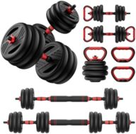 Adjustable Dumbbell Set, 20/30/45/70/90lbs Free Weight Set With Double Locknut, 5-in-1 Dumbbells Set Includes Barbell, Kettlebells, Push up Stand, Weight Plate, Fitness Exercise for Home Gym Suitable Men/Women