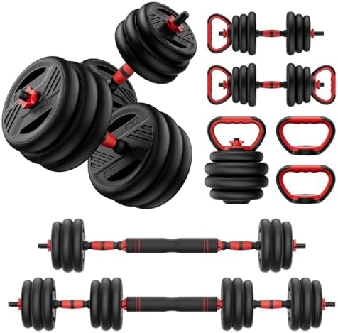 Adjustable Dumbbell Set, 20/30/45/70/90lbs Free Weight Set With Double Locknut, 5-in-1 Dumbbells Set Includes Barbell, Kettlebells, Push up Stand, Weight Plate, Fitness Exercise for Home Gym Suitable Men/Women
