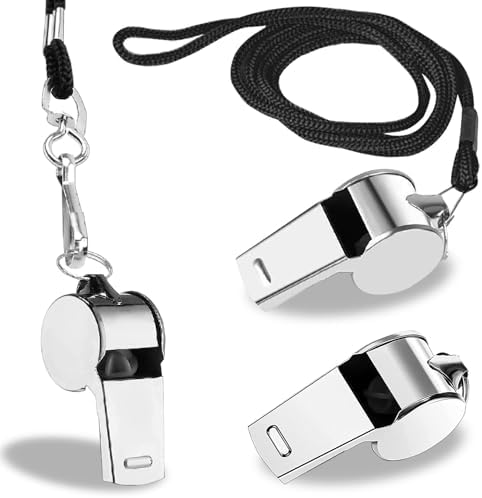 Whistle for Coaches,Whistle with Lanyard for Coaches Teachers Referees Emergency Outdoor Sports(3 Pcs Loud Stainless Steel)