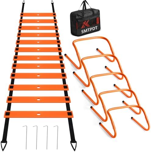 Speed and Agility Training Equipment: 5 Adjustable Agility Hurdles. 20ft Agility Ladder, Soccer Training Equipment Set for Kids Youth Adults