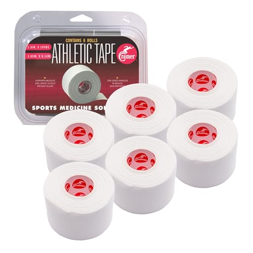 Cramer Athletic Tape 6 Pack, 1.5″ x 10 Yards White, Easy Tear Sports Tape for Ankle, Wrist & Knee, Latex-Free Adhesive, Strong Support, Athletic Training Tape Roll
