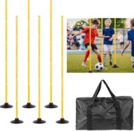 Agility Training Poles for Soccer/Dog/Horse,Adjustable Football Basketball Speed and Agility Training Equipment,Set of 6,5.4FT with Round Rubber Base