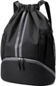 Hoedia Sports Drawstring Backpack – String Swim Gym Bag with Shoes Compartment and Wet Proof Pocket for Women&Men