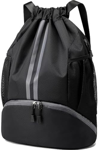 Hoedia Sports Drawstring Backpack – String Swim Gym Bag with Shoes Compartment and Wet Proof Pocket for Women&Men