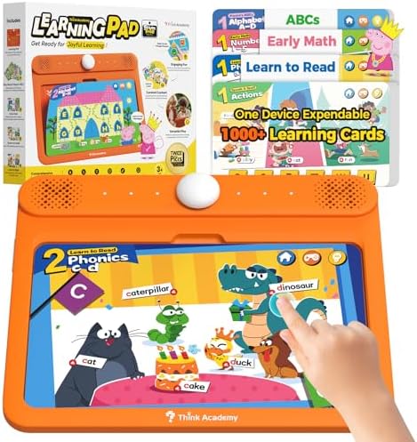 Think Academy Learning Pad – Learn to Read System with Flash Cards Inserted to Learn Alphabet, Numbers, Early Math, Logic, Nature and Daily Life, Educational Toys Gift for 3 4 5 Years Old Boys Girls