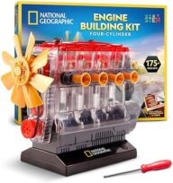 National Geographic 4-Cylinder Engine Building Kit – 175+ Piece Working Model with Moving Parts, Clear Visible Engine Model, STEM Building Toy with Tools & Learning Guide for Kids