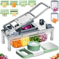 Stainless steel Vegetable Chopper, Veggie Chopper With 8 Blades, Onion Dicer with Container, Food Cutter & Grater Mandoline Slicer