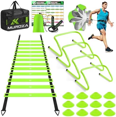 Agility Ladder, Agility Speed Training Equipment Set, 20ft Speed Ladder, 12 Soccer Cones, 4 Hurdles, Jump Rope, Running Parachute, Soccer Football Basketball Training Equipment Accessories