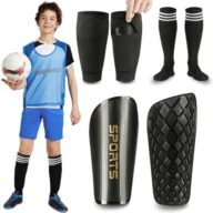Soccer Shin Guards for Kids Adults, Toddler Shin Pads Set with Sleeves and Long Soccer Socks for Age 2-16 Boys & Girls, Youth &Men, Lightweight Soccer Equipment