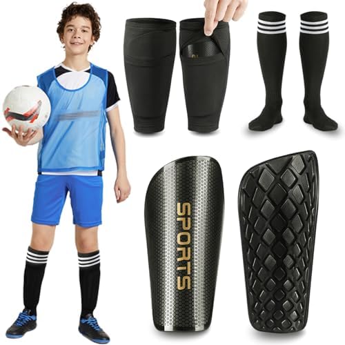Soccer Shin Guards for Kids Adults, Toddler Shin Pads Set with Sleeves and Long Soccer Socks for Age 2-16 Boys & Girls, Youth &Men, Lightweight Soccer Equipment