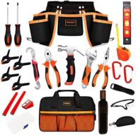 25 Pieces Kids Real Tool Kit Children Real Tool Set with Real Hand Tools, Kids Tool Belt, Pouch Bag,Magnetic Wristband for Small Hands DIY Woodworking Projects Home Repair
