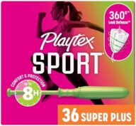Playtex Sport Tampons Super Plus Absorbency, Fragrance-Free – 36ct | Super Plus Tampons for Women, Feminine Care, Playtex Tampon with 360 Leak Defense