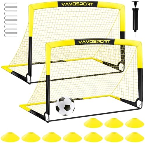 Kids Soccer Goals for Backyard Set – 2 of 4′ x 3′ Portable Soccer Goal Training Equipment, Pop Up Toddler Soccer Net with Soccer Ball, Soccer Set for Kids and Youth Outdoor Games, Sports, Play