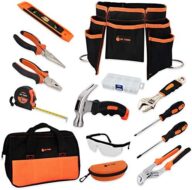 JoyTown Kids Real Tool Set – Junior Steel Forged Tool Kit for Children with Real Hand Tools, Kids Tool Belt, Portable Tool Bag, Perfect Learning Tools for Home DIY (Orange & Black)