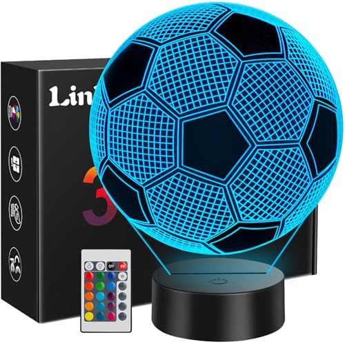Linkax Easter Gifts Soccer Gifts for Teens Boys Girls, Soccer Ball 3D Illusion Lamp Night Light Room Decor, 16 Colors Change 6 7 8 9 10 11 12 Year Old Boy Sports Fan Birthday Gifts