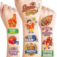 96 PCS Football Temporary Tattoos for Kids – Pre-Cut Cute Sports Designs for Football Theme Parties, Fun Birthday Party Supplies Decorations Favors, Classroom Rewards & Gifts for Boys and Girls