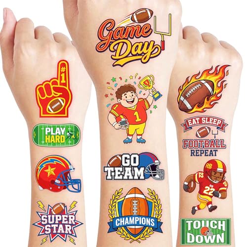 96 PCS Football Temporary Tattoos for Kids – Pre-Cut Cute Sports Designs for Football Theme Parties, Fun Birthday Party Supplies Decorations Favors, Classroom Rewards & Gifts for Boys and Girls