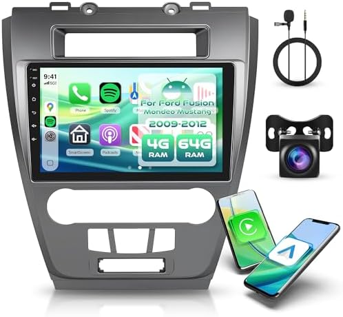 Rimoody 4G+64G Android Car Stereo Radio for Ford Fusion Mondeo Mustang 2009-2012 with Wireless Carplay Android Auto, 10.1” Touchscreen Head Unit GPS Bluetooth 5G-WiFi FM/RDS EQ-32 Backup Camera SWC