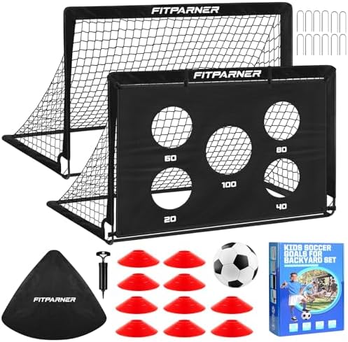 Soccer Goal,Backyard Soccer Goals for Kids 2 Pack,4×3/6×4 FT Portable Pop Up Soccer Nets with Target,Ball&Cones,Complete Training Equipment for Kids Youth Outdoor Sports Practice