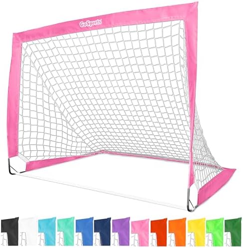 GoSports Portable Soccer Goals for Kids – 13 Color Options – Choose 4 x 3 ft or 6 x 4 ft – Team Tone Pop Up Nets for Backyard
