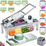 Stainless steel Vegetable Chopper, Veggie Chopper With 10 Blades, Onion Dicer with Container, Food Cutter & Grater Mandoline Slicer