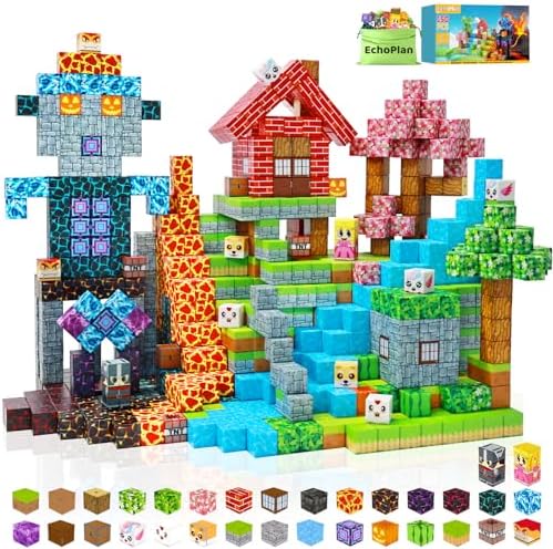 EchoPlan 150PCS Magnetic Blocks, Magnetic Building Blocks, STEM Constructions Magnet Blocks for Boys Girls Age 3 4 5 6 7 8 9 10, Sensory Stacking Toy Christmas Birthday Gifts for Kids, 1″ Large Size