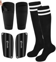 Kids Soccer Shin Guards with Sleeves and Socks Set Youth Toddler Shin Pads Long Socks for 3-12 Years Boys Girls Lightweight Soccer Equipment