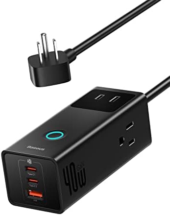 Baseus Power Strip PD40W USB C Charger Extension Cord with 3 AC Outlets & 3 USB Port Fast Charging Charging Station for Office Dorm Room Home