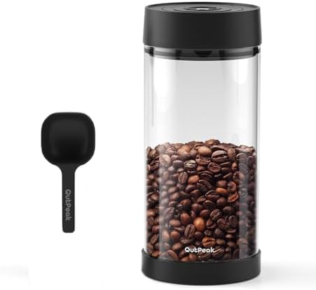 OUTPEAK Neo Latest Automatic Vacuum Coffee Canister, 1.35L for 17.6oz Coffee Beans, One-Button Operation,Large Airtight Coffee Canister with Scoop,Coffee Storage Container Glass(Champion’s Choice)