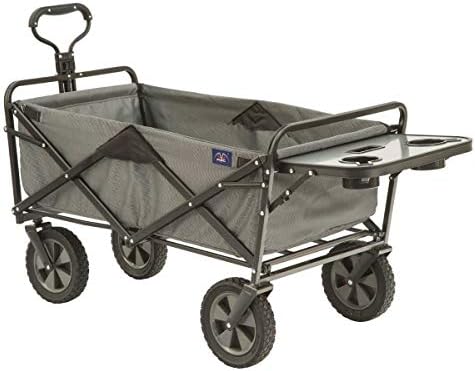 Mac Sports Collapsible Outdoor Utility Wagon with Folding Table and Drink Holders, Gray