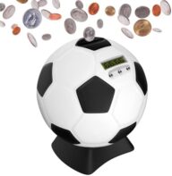 MOMMED Piggy Bank for Boys,Digital Bank,Soccer Ball Piggy Bank,Soccer Gifts for Boys,Coin Bank with Football Look,Coin Bank with Automatic LCD Display(Small)