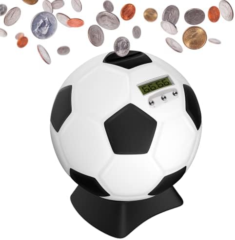 MOMMED Piggy Bank for Boys,Digital Bank,Soccer Ball Piggy Bank,Soccer Gifts for Boys,Coin Bank with Football Look,Coin Bank with Automatic LCD Display(Small)