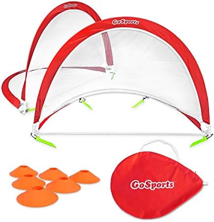 GoSports Portable Pop-Up Soccer Goals for Backyard – Kids & Adults – Set of Two Nets with Agility Training Cones and Carrying Case