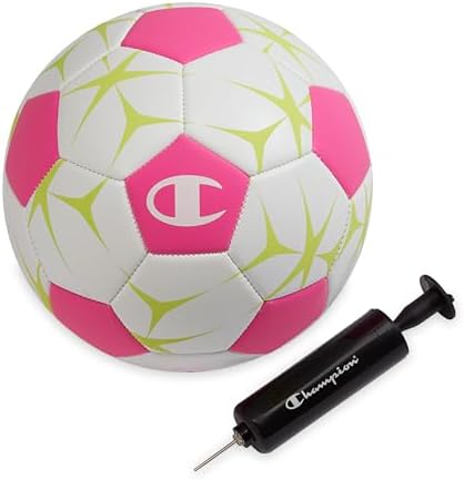 Champion Soccer Ball Youth & Adult – Matte Finish, 32-Panel Design, Enhanced Control, Sizes PVC Cover, Sizes 3,4 and 5 for Indoor & Outdoor Training, Includes 6″ Pump