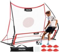 Soccer Rebounder, 2-in-1 Soccer Rebound Net, 6’x4.7′ Large Net & 6’x16″ Small Net, Soccer Bounce Back Net Practice for Team Volley Passing Solo Training, Football Trainer with Carry Bag Cones