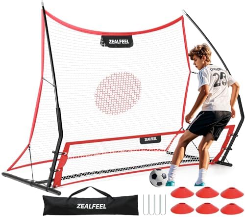 Soccer Rebounder, 2-in-1 Soccer Rebound Net, 6’x4.7′ Large Net & 6’x16″ Small Net, Soccer Bounce Back Net Practice for Team Volley Passing Solo Training, Football Trainer with Carry Bag Cones