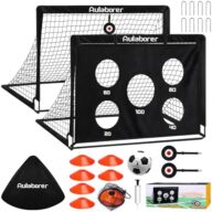 Soccer Goal, 2 Pack of 4x3ft Kids Soccer Goals Set for Backyard, Portable Pop-Up Soccer Net Training Equipment with Ball, Pump, Cones, Targets & Carry Bag for Outdoor Sports & Games