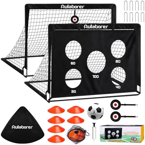 Soccer Goal, 2 Pack of 4x3ft Kids Soccer Goals Set for Backyard, Portable Pop-Up Soccer Net Training Equipment with Ball, Pump, Cones, Targets & Carry Bag for Outdoor Sports & Games