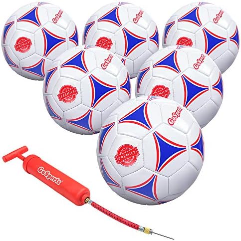 GoSports Premier Soccer Balls – Single or 6 Pack – Sizes 3, 4, 5, with Ball Pump