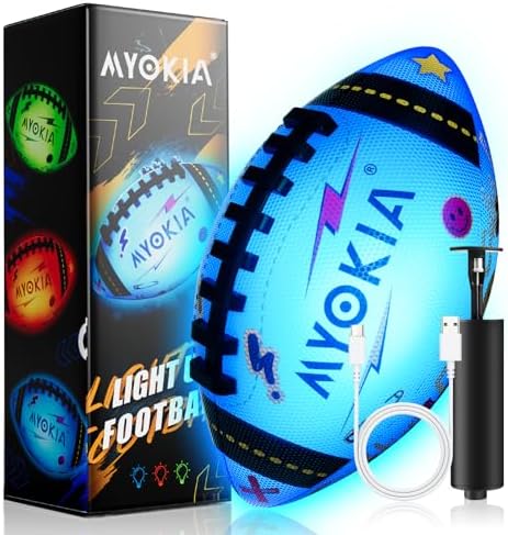 Light Up Football Birthday Gift for Kids & Teens 3-15+,RGB Rechargeable Waterproof Glow in The Dark Ball with Pump & USB Cable, Tri-Color (Red, Green, Blue), Size 6, Outdoor Night Games