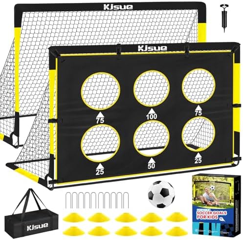 Kids Soccer Goal for Backyard Set – 2 of 6×4 ft Soccer Goals Training Equipment, Soccer Net for Kids Age 3-5 6-8 8-10 10-12, Ball, Targets for Toddler Kid Youth Soccer Games Sports Outdoor Play