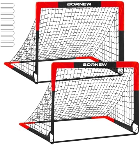 BORNEW 2 Pack Soccer Goal – Backyard & Indoor Soccer Goals for Kids, 7X5 / 6X4 / 4X3 ft Portable Pop Up Soccer Nets for Youth & Adult, Outdoor Games, Soccer Training Equipment Ages 3-16 Year Gift