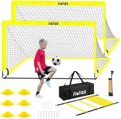 Soccer Goal, Soccer Goals for Backyard, 6x4ft Portable Pop Up Soccer Net Set, Soccer Training Equipment with Soccer Ball, Ladder and Cones