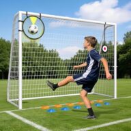 Soccer Goal for Backyard – 12×6/8×6/6×4 FT, Training and Tournament Size Metal Frame Soccer Net with Target Net, Shooting Target & 12 Training Cones for Kids Teens Adults Easy Assembly