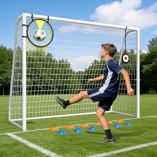 Soccer Goal for Backyard – 12×6/8×6/6×4 FT, Training and Tournament Size Metal Frame Soccer Net with Target Net, Shooting Target & 12 Training Cones for Kids Teens Adults Easy Assembly