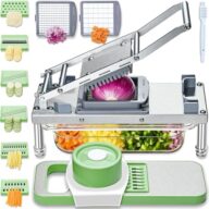 All-in-1 Vegetable Chopper with 8 Blades – Mandoline Slicer-Pro Food Chopper with Container – Veggie Salad Onion Chopper – Potato Dicer French Fry Cutter – Cheese Grater – Stainless Steel material