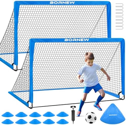 Kids Soccer Goal for Backyard Set – 2 Set of 6X4 / 4X3 ft Toddler Soccer Nets Training Equipment, Soccer Ball, Pop Up Portable Soccer Set for Kids and Youth Games and Training Goals Ages 3-16 Gift