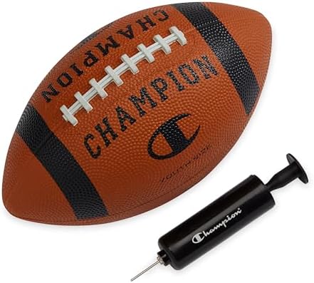 Champion Blitz Football, All-Weather Football, Enhanced Grip, Durable Rubber Cover and Molded Laces, for Outdoor Sports & Training, Includes 6 Ball Pump