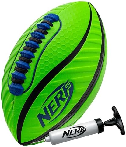 Nerf Spiral Grip Footballs – Patented Spacelace for Ultimate Spirals – Machine Stitched Construction – Pump Included – Junior or Mini – Blue/Orange or Green/Black