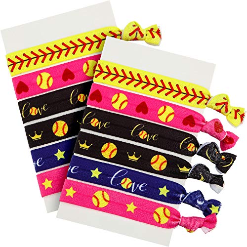 Norme 12 Pcs Softball Hair Ties Softball Mom Gifts Sports Elastic Hair Accessories Ribbons Scrunchies Headbands Ponytail Holders Party Favor Goodie Bag Stuffer Gear for Team Player Women, Multicolor
